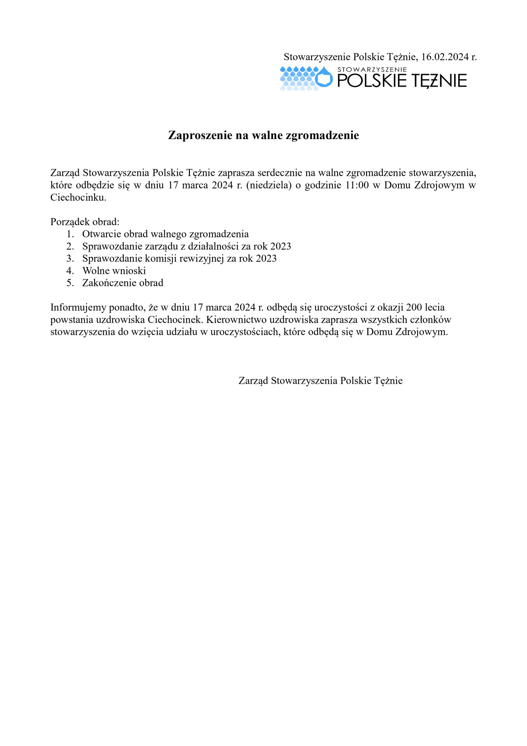 Zaproszenie na walne zgromadzenie